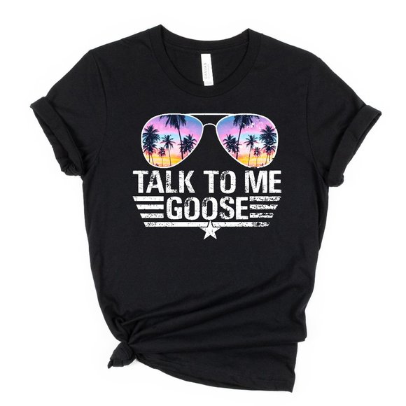 Talk To Me Goose Top Gun Black Short Sleeve T-shirt Graphic Tee Unisex - Picture 2 of 5